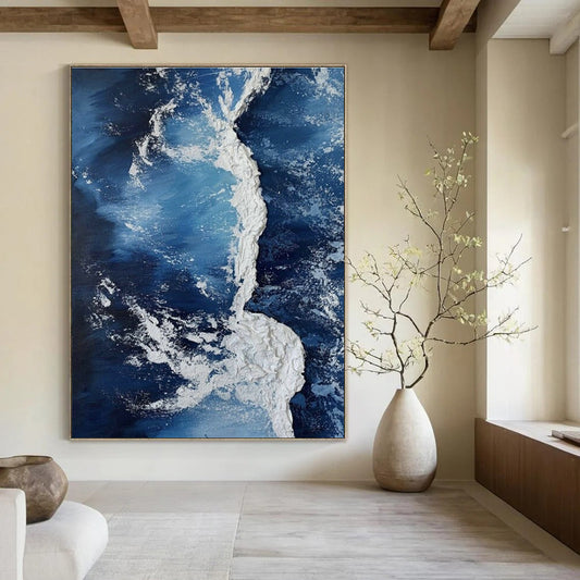 Textured Ocean Art for Nautical Home Living Room & Marine Conservation Office DLZ1514