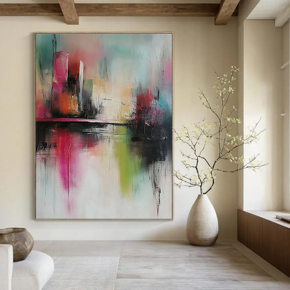Colorful Abstract Cityscape for Vibrant Art Café & Bohemian Living Room STSC432
