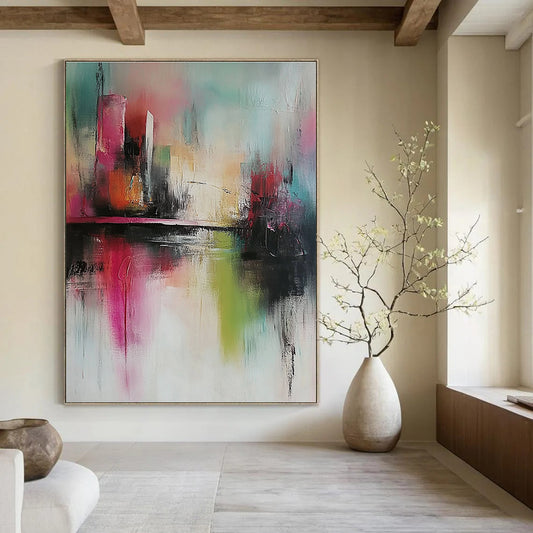 Colorful Abstract Cityscape for Vibrant Art Café & Bohemian Living Room STSC432