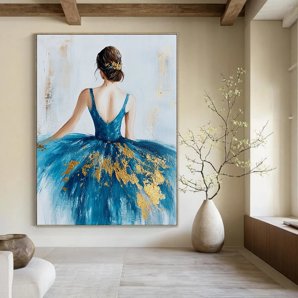 Ballerina in Blue and Gold for Dance Studio Waiting Area & Elegant Home Bedroom STSC155