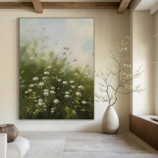 Daisy Meadow Oil Painting for Country Cottage Bedroom & Garden - Themed Tea Room DLZ0911