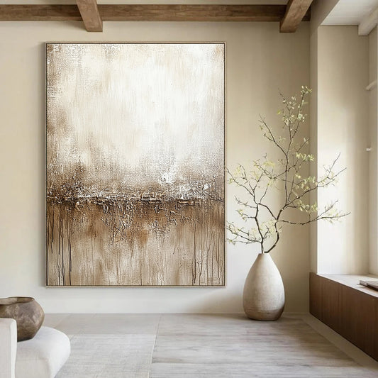 Beige - Brown Textured Divide Art for Rustic - Style Home Office & Art Gallery Tea Area STSC137