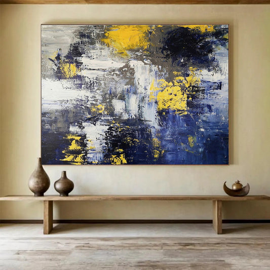 Dynamic Yellow - Blue Abstract Masterpiece to Elevate Modern Living Room Aesthetics DLZ3033