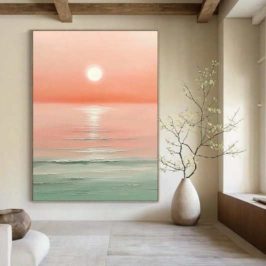 Pink Sunset Sea  Art for Romantic Beach House & Serene Home Bedroom STSC1424