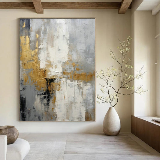 Gold - Gray Abstract Art for High - End Spa & Art - Deco Apartment DLZ1069