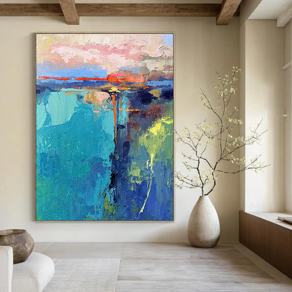 Pink - Blue Coastal Abstract Art for Beachfront Restaurant & Yacht Club DLZ1037