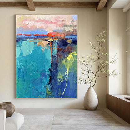 Pink - Blue Coastal Abstract Art for Beachfront Restaurant & Yacht Club DLZ1037