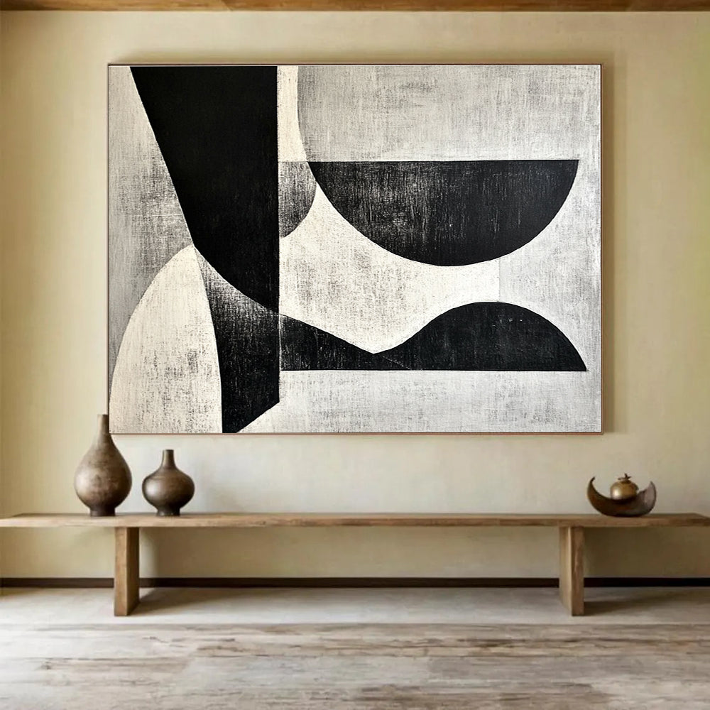 Black and White Geometric Shapes Art for Modern Art Museum & Minimalist Dining Room SC506