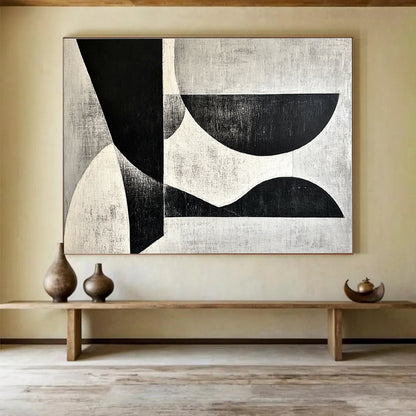Black and White Geometric Shapes Art for Modern Art Museum & Minimalist Dining Room SC506