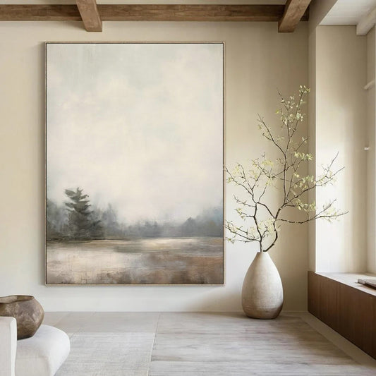 Misty Lake Landscape Art for Rustic Cabin & Meditation Retreat DLZ0721