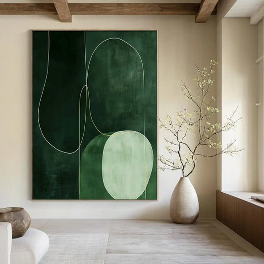 Green Geometric Abstract Art for Botanical - Themed Café & Modern Art Studio DLZ1834