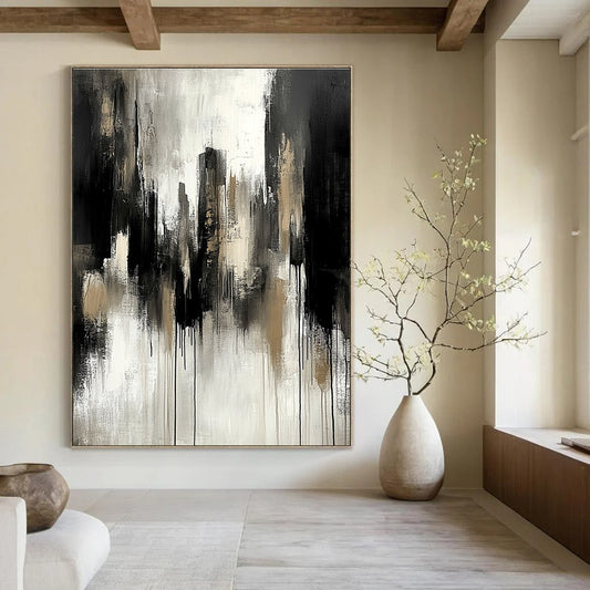 Monochrome Cityscape Drip for Modern Office Lobby & Art - Themed Home STSC250