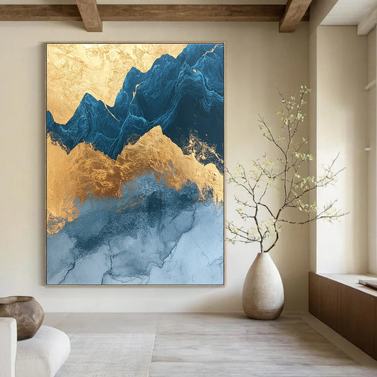 Blue and Gold Mountain Patterns Art for Luxury Hotel Suite & Asian - Inspired Restaurant STSC1312
