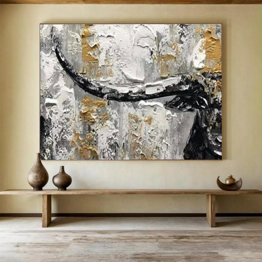 Gold - Grey Bull Abstract Art for Bold Home Office Motivation DLZ2720