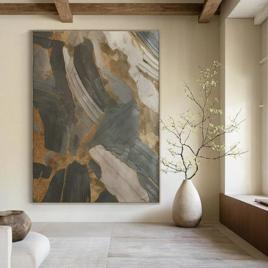 Gold - Gray Abstract Art for Industrial - Style Café & Creative Studio DLZ1734