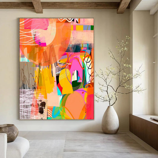 Orange - Pink Geometric Art for Trendy Café Community Boards DLZ0131