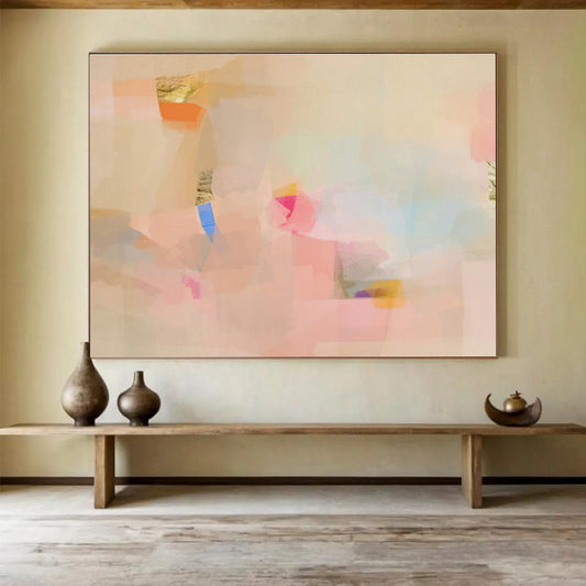 Pink - Brown Patchwork Abstract Art for Elegant Hallways DLZ2417