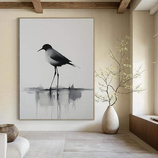 Ink Wash Bird for Zen Garden - Themed Home Office & Traditional Asian Art Gallery STSC911