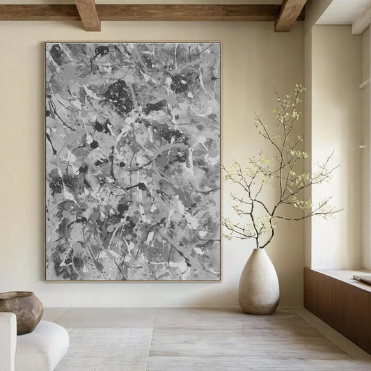 Gray - White Splatter Abstract Art for Industrial - Style Loft & Modern Art Studio DLZ0779