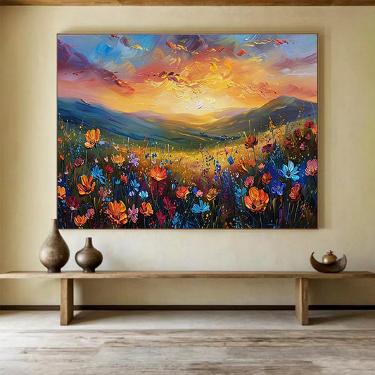 Mountain Flower Field Sunset Art for Adventure - Themed Living Room Fireplaces DLZ3221
