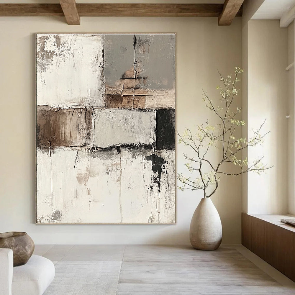 Neutral Tones Abstract Patchwork for Scandinavian - Style Bedroom & Modern Home Library STSC424