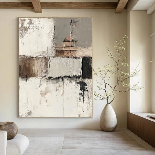 Neutral Tones Abstract Patchwork for Scandinavian - Style Bedroom & Modern Home Library STSC424