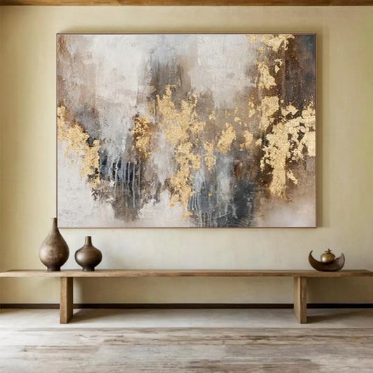 Gold - Foil Grey - Tone Abstract Art for Luxurious Living Room DLZ2797