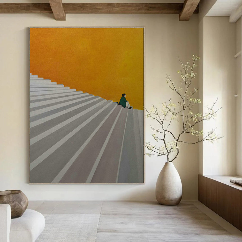 Figure on Stairs Art for Thoughtful Reading Nook & Modern Entryway DLZ0867