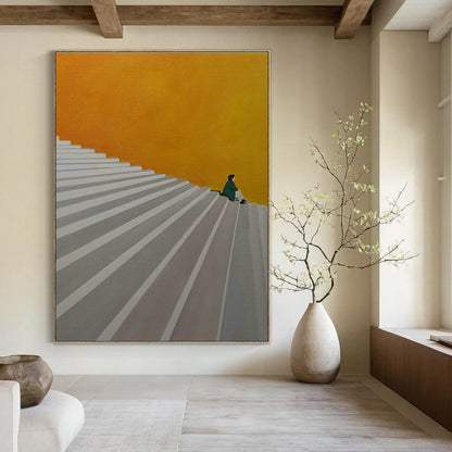 Figure on Stairs Art for Thoughtful Reading Nook & Modern Entryway DLZ0867