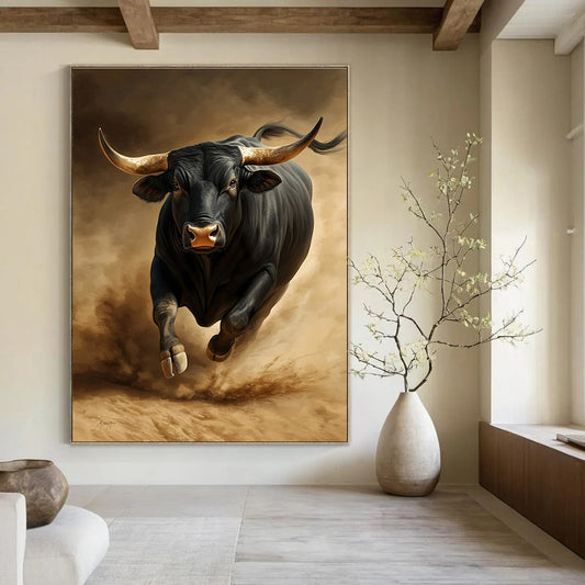 Galloping Black Bull for Equestrian - Themed Ranch Lodge & Adventure - Inspired Home Gym STSC914