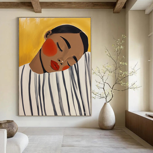 Sleeping Woman with Yellow Background for Minimalist Bedroom & Calming Meditation Room STSC536