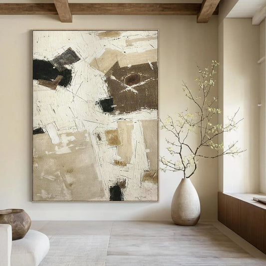 Beige - Brown Abstract Art for Minimalist Home Study Nooks DLZ0210