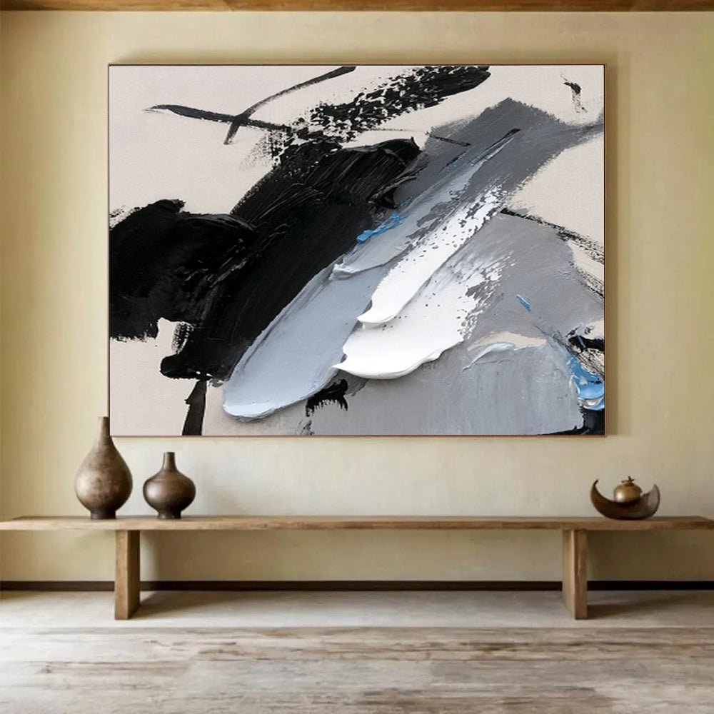 Monochrome Abstract Brushstroke Art for Modern Office Ambiance DLZ2694