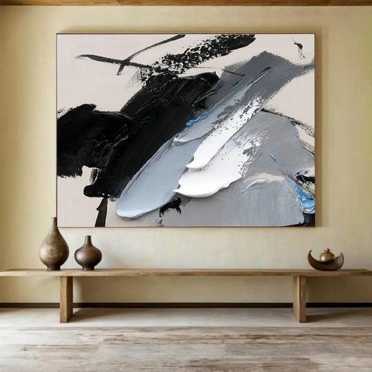Monochrome Abstract Brushstroke Art for Modern Office Ambiance DLZ2694