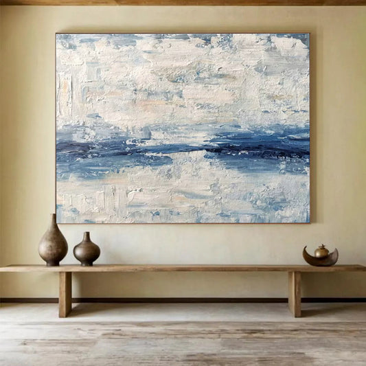 Blue - White Abstract Art for Coastal Home Bedroom Headboards DLZ3175