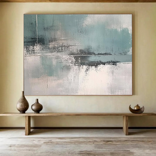 Gray and Teal Abstract Landscape Art for Minimalist Home Office & Contemporary Art Gallery SC296
