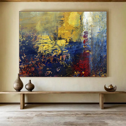Gold - Blue Abstract Art for Luxury Hotel Suite Living Areas DLZ2577