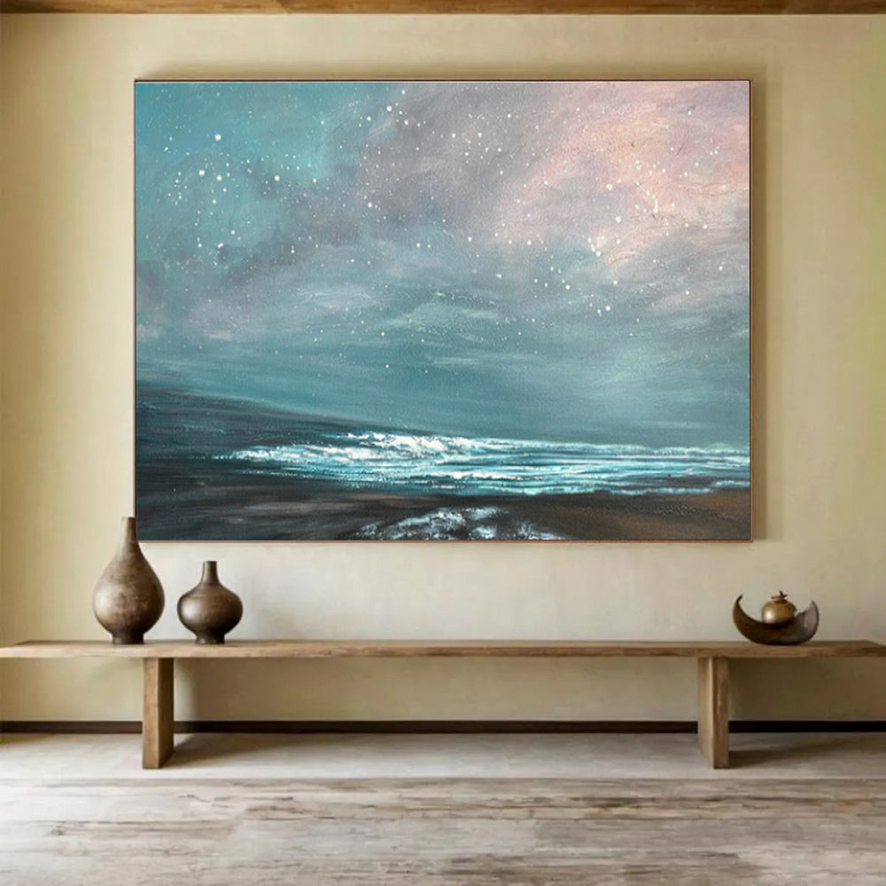 Starry Sky and Sea Oil Painting for Dreamy Reading Nooks DLZ2490