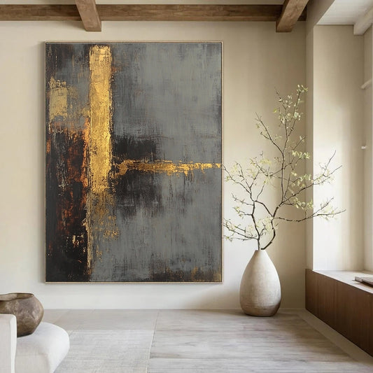 Grey and Gold Minimalist Abstract for Luxury Spa & Modern Home Library STSC418