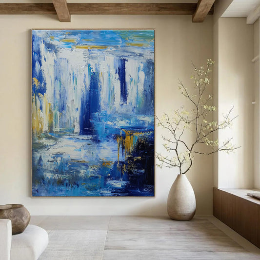 Blue - Gold Waterfall Oil Painting for Luxury Hotel Lobby & Nature - Lover’s Home Office DLZ1339