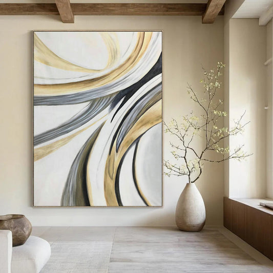 Gold - Grey Line Abstract Art for Living Room & Bedroom DLZ0499