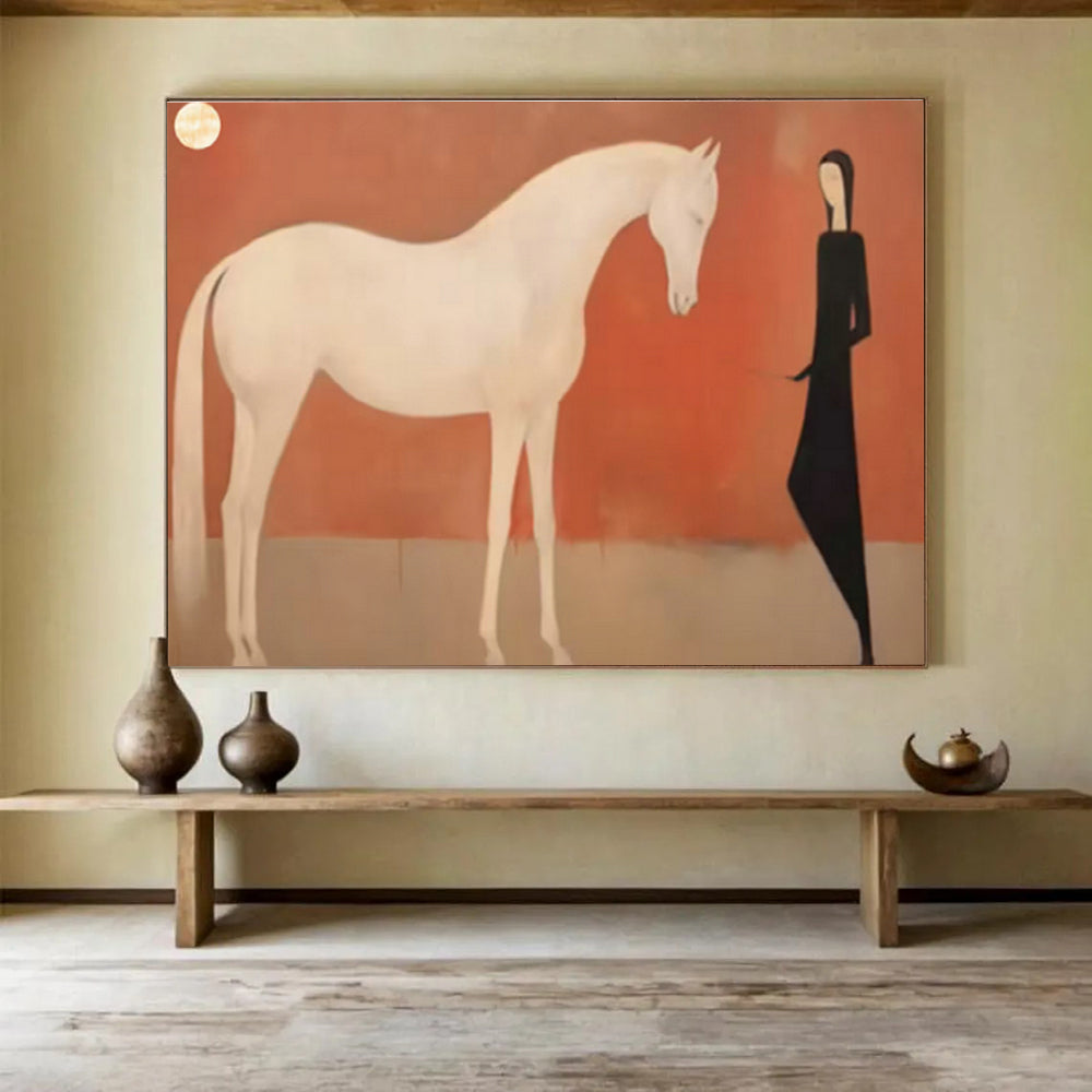 Ethereal White Horse & Figure Art for Serene Meditation Spaces DLZ3114