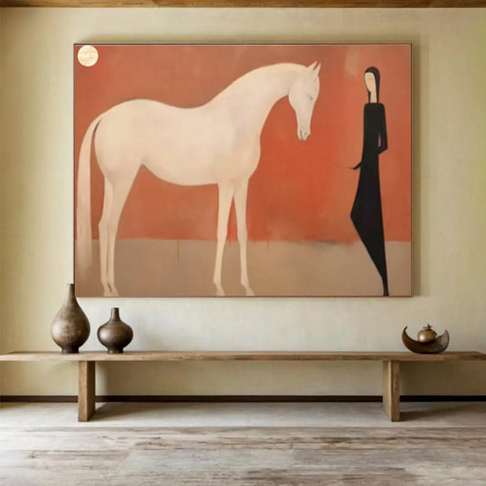 Ethereal White Horse & Figure Art for Serene Meditation Spaces DLZ3114