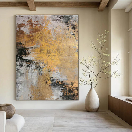 Gold - Gray Abstract Art for Luxury Hotel Lobby Reception Areas DLZ0010