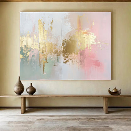 Gold - Accented Pastel Abstract Art for Chic Home Office & High - End Café SC283