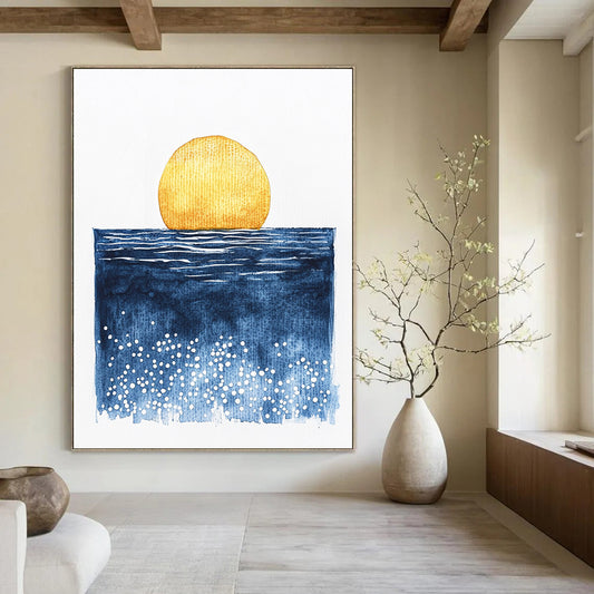 Minimal Sun and Sea Watercolor for Scandinavian - Style Bedroom & Compact Beach Cottage STSC506