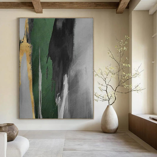 Gold - Green Ink Abstract for Modern Asian - Inspired Home & Art - Centric Corporate Lobby DLZ0939