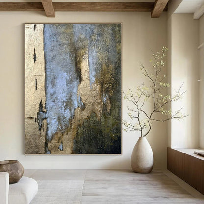 Blue - Gold - Brown Abstract Art for Luxury Hotel Lobby & Contemporary Art Gallery DLZ1898