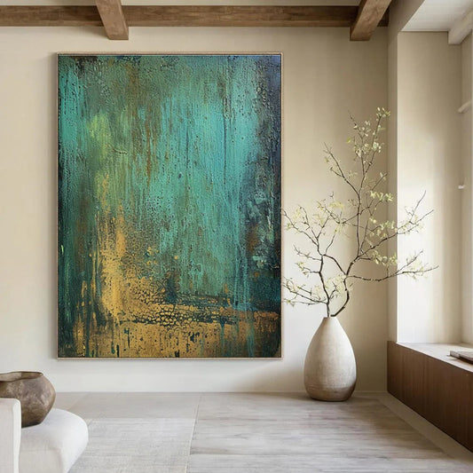 Patina - Inspired Abstract Art with Gold Accents for Living Room & Boutique Hotel Lobby DLZ1201