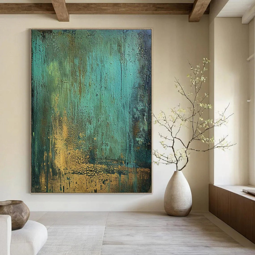Patina - Inspired Abstract Art with Gold Accents for Living Room & Boutique Hotel Lobby DLZ1201